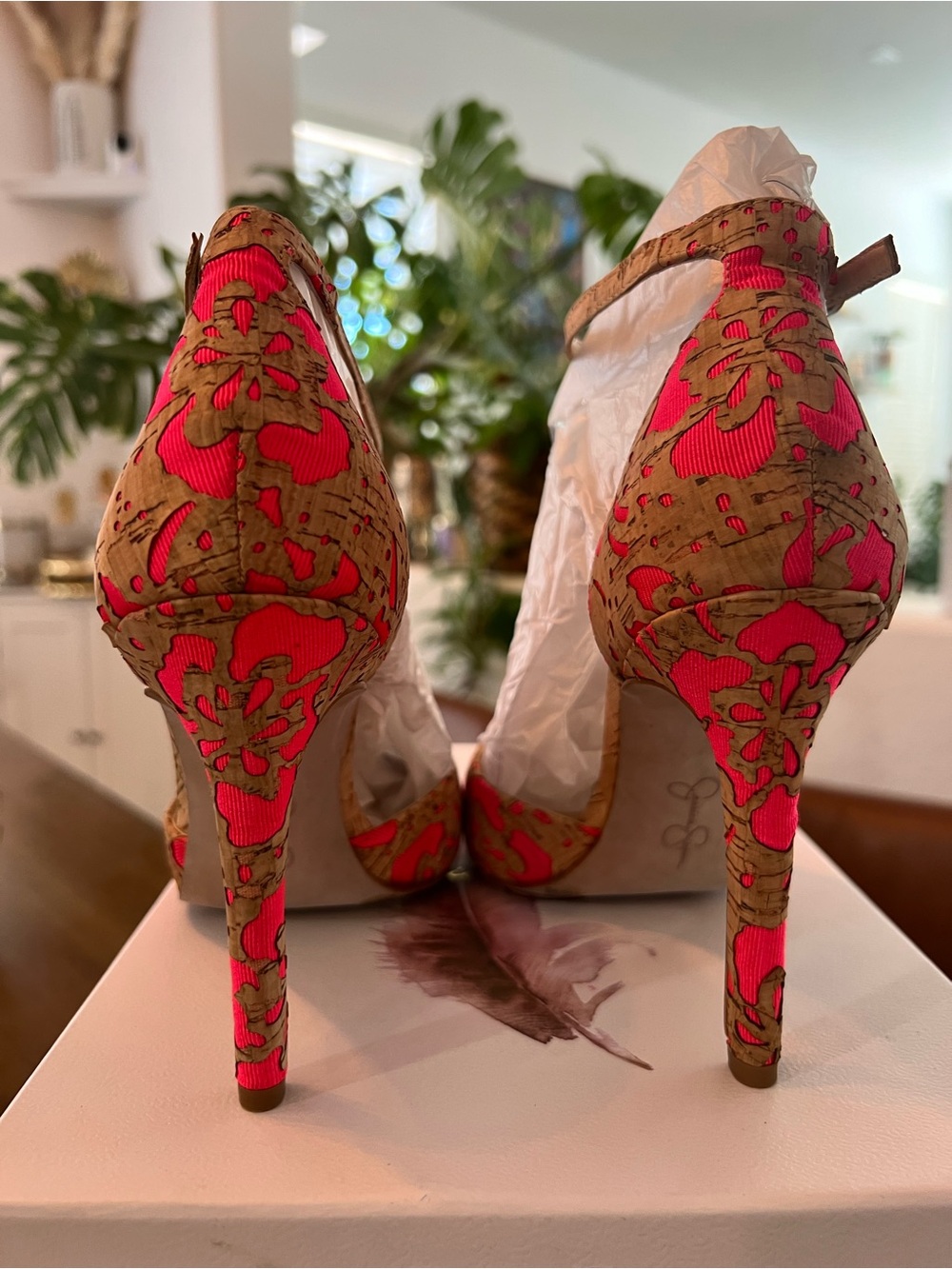 Jessica Simpson Hot Pink Floral Cork Pointed-Toe Heels (Brand New, Rare)